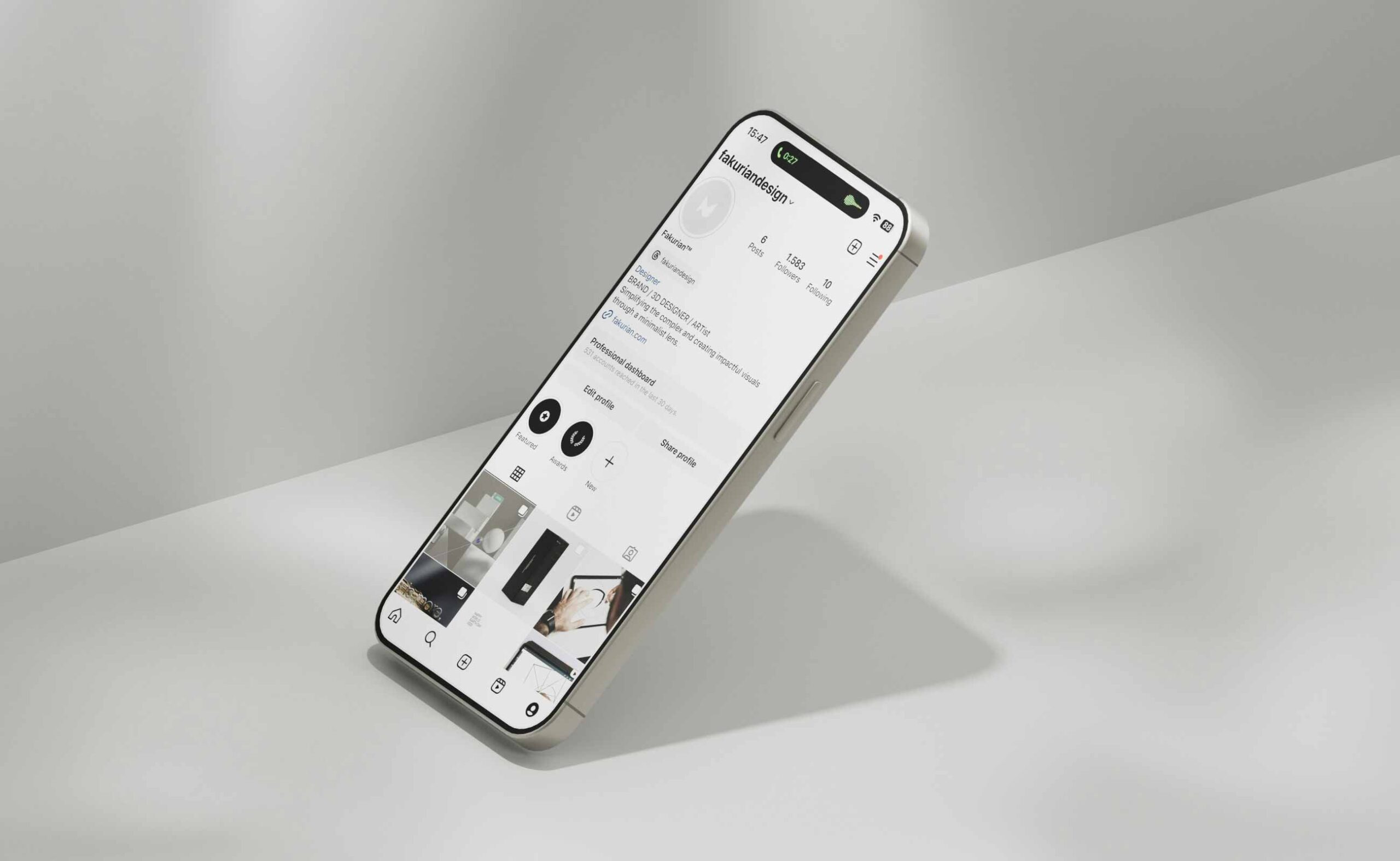 Mobile device mockup Mobile phone floating on modern white desk and background
