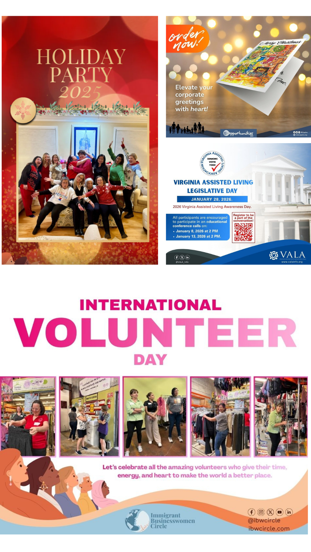 Social Media Image compilation IBWC (client) social media post examples such as reels, event and other social media posts.